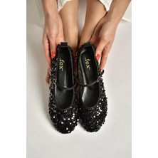 Fox Shoes Y250322040 Siyah Kumaş Pullu Kadın Babet