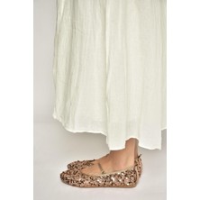 Fox Shoes Y250322040 Bronz Kumaş Pullu Kadın Babet