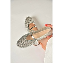 Fox Shoes Y820724109 Gümüş File Görünümlü Kadın Babet