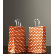 Aybaş Kağıtçılık 1.kalite 18X24 cm ( 5 Adet ) Turuncu Renk Beyaz Benekli Kraft Kağıt Çanta,hediye Poşeti,hediye Paketi
