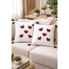 2’li Kabartma Nakışlı Punch Kırlent Kılıfı (Içi Boş) – Keten Dekoratif Koltuk Yastık Kılıfı