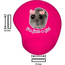 Ivart I Am Just A Girl- Üzgün Hamster Baskılı Bileklik Destekli Oval Mouse Pad
