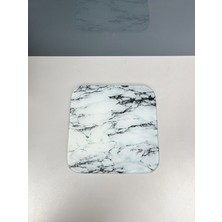 Feyza Design Şık 22X22CM Beyaz Mermer Cam Kesme ve Sunum Tahtası