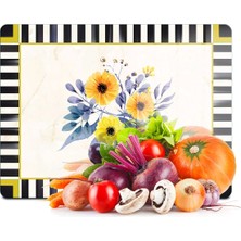 Feyza Design Şık Cam Kesme Tahtası ve Sunumluk, Vintage Çiçek Deseni 20X30 cm