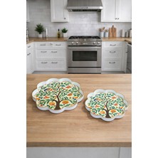Zucci Home Akdeniz Esintisi 2'li Dekoratif Papatya Sunum Tepsisi | Daisy Tree  | Şık Servis Tepsisi - 36X36/28X28 cm