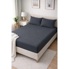 Clasy Ranforce Lastikli Çarşaf Seti Çift Kişilik Koyu Gri ÇKLÇ-244 %100 Pamuk