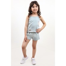 Toontoy Kız Bebek 2'li Takım Baskılı Kare Yaka T-Shirt & Beli Lastikli Şort - Garni Detaylı