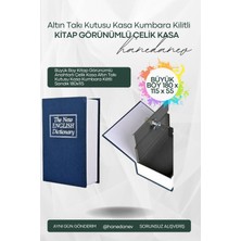 Hanedanev Büyük Boy Kitap Görünümlü Anahtarlı Çelik Kasa Altın Takı Kutusu Kasa Kumbara Kilitli Sandık 180X115