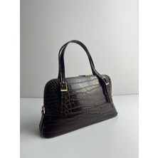 Giseca Loya Acı Kahve Timsah Deri Şık Kadın El ve Omuz Çantası