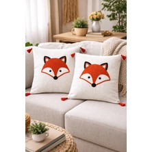 2’li Kabartma Nakışlı Punch Kırlent Kılıfı (Içi Boş) – Keten Dekoratif Koltuk Yastık Kılıfı