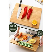 Feyza Design Büyük Boy Bambu Kesme Tahtası Çelik Saplı Peynir ve Sunum Tepsisi