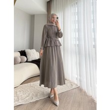Miraydin Butik Kadın Fırfır Gömlekli Etekli Takım M2512 - Vizon