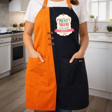 Bk Gift Kişiye Özel Anneler Günü Tasarımlı Turuncu & Siyah Mutfak Önlüğü -4, Aşçı ve Şef Önlüğü, Ev Hediyesi