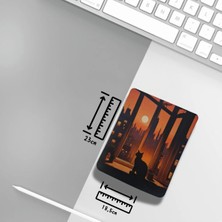 Ivart Gün Batımı ve Siyah Kedi Baskılı Bileklik Destekli Dikdörtgen Mouse Pad