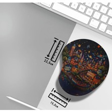 Ivart Illustrator Şehir ve Gökyüzü Baskılı Bileklik Destekli Oval Mouse Pad