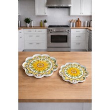 Zucci Home Akdeniz Esintisi 2'li Dekoratif Papatya Sunum Tepsisi | Daisy Siciliano | Şık Servis Tepsisi - 36X36/28X28 cm