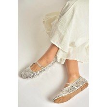 Fox Shoes Y250322040 Gümüş Kumaş Pullu Kadın Babet
