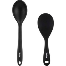 Feyza Design Füme Renkli Silikon Kaşık Seti, 2'li Büyük ve Pilav Kaşığı, Dayanıklı