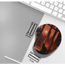 Ivart Gün Batımı ve Siyah Kedi Baskılı Bileklik Destekli Oval Mouse Pad
