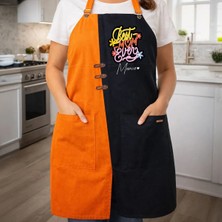 Bk Gift Kişiye Özel Anneler Günü Tasarımlı Turuncu & Siyah Mutfak Önlüğü -7, Aşçı ve Şef Önlüğü, Ev Hediyesi