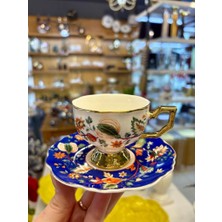 Kosova Evan Lacivert Çiçekli 2 Kişilik Türk Kahvesi Fincanı