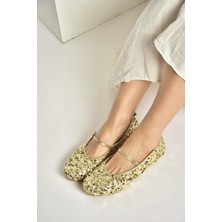 Fox Shoes Y250322040 Altın Kumaş Pullu Kadın Babet