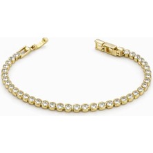 Brezza Lusso Jewelry Klasik Işıltı Tennis Altın Kaplama Kadın Bileklik