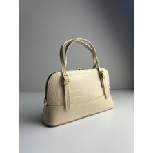 Giseca Loya Krem Timsah Deri Şık Kadın El ve Omuz Çantası