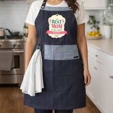 Bk Gift Kişiye Özel Anneler Günü Tasarımlı Pamuk Denim Havlu Detaylı Mutfak Önlüğü -4, Aşçı ve Şef Önlüğü, Ev Hediyesi