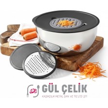 Feyza Design Paslanmaz Çelik Rende ve Saklama Kabı Seti, 24 Cm, 4 Litre, 5 Parça