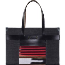 K'ai&Vrosi Siyah Kanvas ve Deri Omuz Çantası