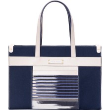 K'ai&Vrosi Zua Lacivert Kanvas ve Deri Omuz Çantası