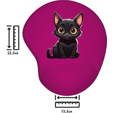 Ivart Sevimli Siyah Kedi Baskılı Bileklik Destekli Oval Mor Mouse Pad
