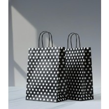 Aybaş Kağıtçılık 1.kalite 18X24 cm (5 Adet) Siyah Renk Beyaz Benekli Kraft Kağıt Çanta,hediye Poşeti,hediye Paketi