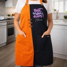Bk Gift Kişiye Özel Anneler Günü Tasarımlı Turuncu & Siyah Mutfak Önlüğü -5, Aşçı ve Şef Önlüğü, Ev Hediyesi