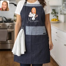 Bk Gift Kişiye Özel Karikatürlü Pamuk Denim Havlu Detaylı Mutfak Önlüğü -6, Aşçı ve Şef Önlüğü, Ev Hediyesi