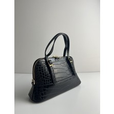 Giseca Loya Siyah Timsah Deri Şık Kadın El ve Omuz Çantası