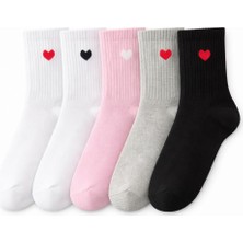 Solde 5 Çift Kız Çocuk Pamuklu Günlük Çorap – Kalpli Desen, Renkli Kombin, Kaliteli