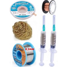 Smnr  Lehimleme Seti Havya Ucu Temizleme Teli Flux,lehim Emme Tel 2,5mm ve Lehim Teli Soldering 40GR 0,5mm ST01