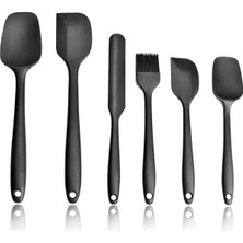 Feyza Design Yüksek Kalite Isıya Dayanıklı Yanmaz Silikon Spatula Seti 6 Parça Siyah