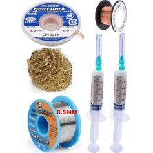 Smnr  Lehimleme Seti Havya Ucu Temizleme Teli Flux,lehim Emme Tel 3,0mm ve Lehim Teli Soldering 40GR 0,5mm ST04
