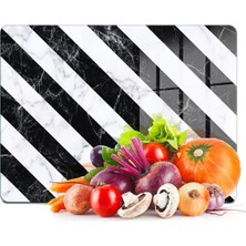 Feyza Design Şık Siyah Beyaz Mermer Desenli Cam Kesme Tahtası 20X30 cm