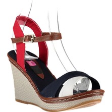 Fox Shoes Laci/Beyaz/Kırmızı Kadın Dolgu Topuklu Ayakkabı 9674040205