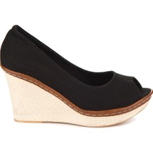 Fox Shoes Siyah Kadın Dolgu Topuklu Ayakkabı Keten Malzeme ile Orta Taban Tipi 9674040305