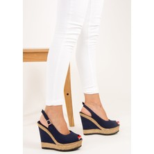 Fox Shoes Lacivert Kadın Dolgu Topuklu Ayakkabı 9674070805