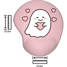 Ivart Sevimli Hayalet ve Kalp Temalı Bileklik Destekli Oval Mouse Pad