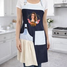 Bk Gift Kişiye Özel Fotoğraflı Pamuk Denim Havlu Detaylı Mutfak Önlüğü -1, Anneye Hediye, Anneler Günü Hediyesi