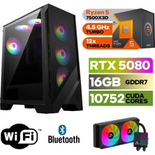 MSI Şafak-Gaming Pc Ddr5-Ryzen 5 7500X3D-RTX 5080 16GB- 32 GB Ddr5 Ram-1 Tb Nvme 5000 4000-WİN11PRO-240MM Sıvı Sogutma-