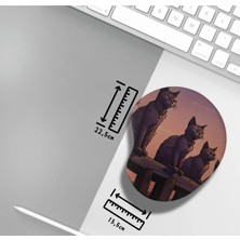 Ivart Gri 3 Kedi Baskılı Bileklik Destekli Oval Mouse Pad