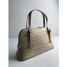 Giseca Loya Bej Timsah Deri Şık Kadın El ve Omuz Çantası